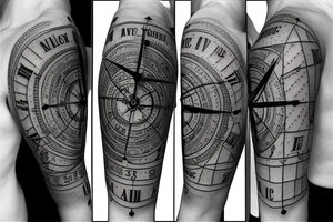 clock and a compass tattoo idea