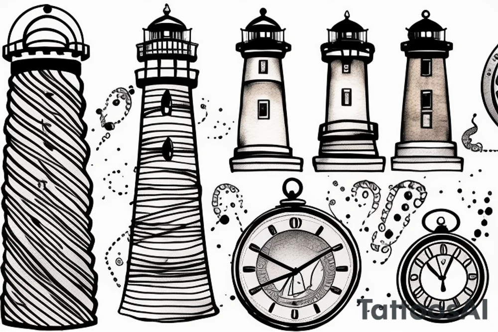 Clock, lighthouse, lines tattoo idea