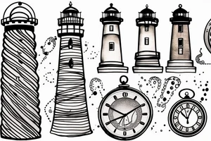 Clock, lighthouse, lines tattoo idea