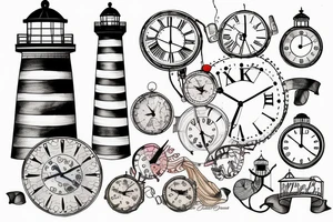 Clock, lighthouse, lines tattoo idea