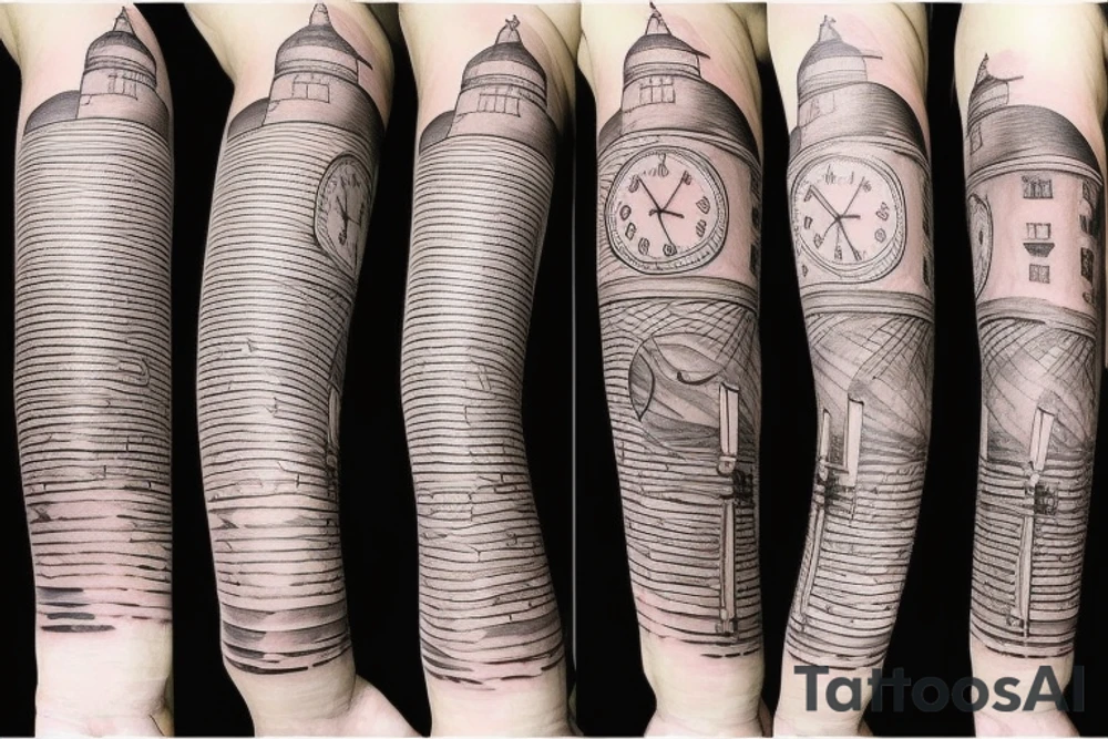 Clock lighthouse lines tattoo idea