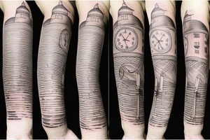 Clock lighthouse lines tattoo idea