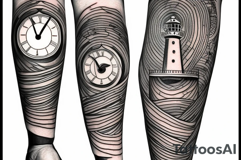 Clock lighthouse lines tattoo idea