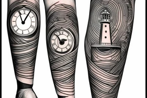 Clock lighthouse lines tattoo idea