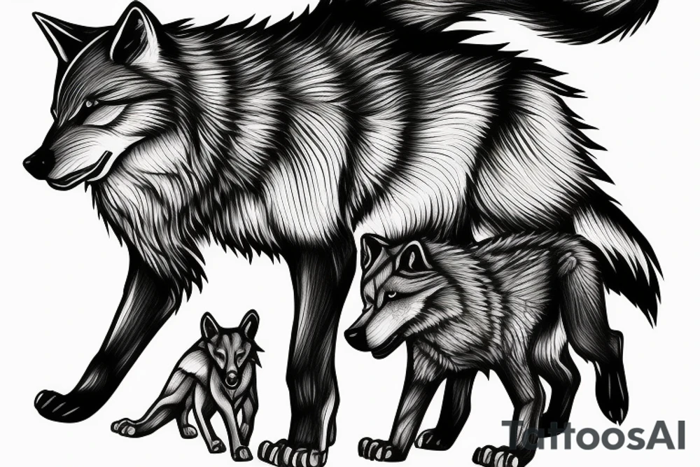 Fierce wolf with cub the say Rise Above Everything in background tattoo idea Fierce wolf with cub the say Rise Above Everything in background tattoo idea