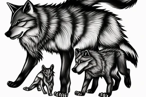 Fierce wolf with cub the say Rise Above Everything in background tattoo idea