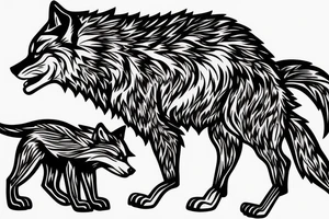 Fierce wolf with cub the say Rise Above Everything in background tattoo idea