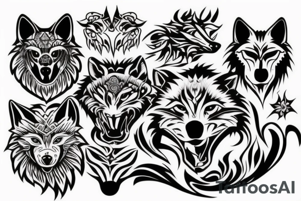 Fierce wolf with cub tattoo idea