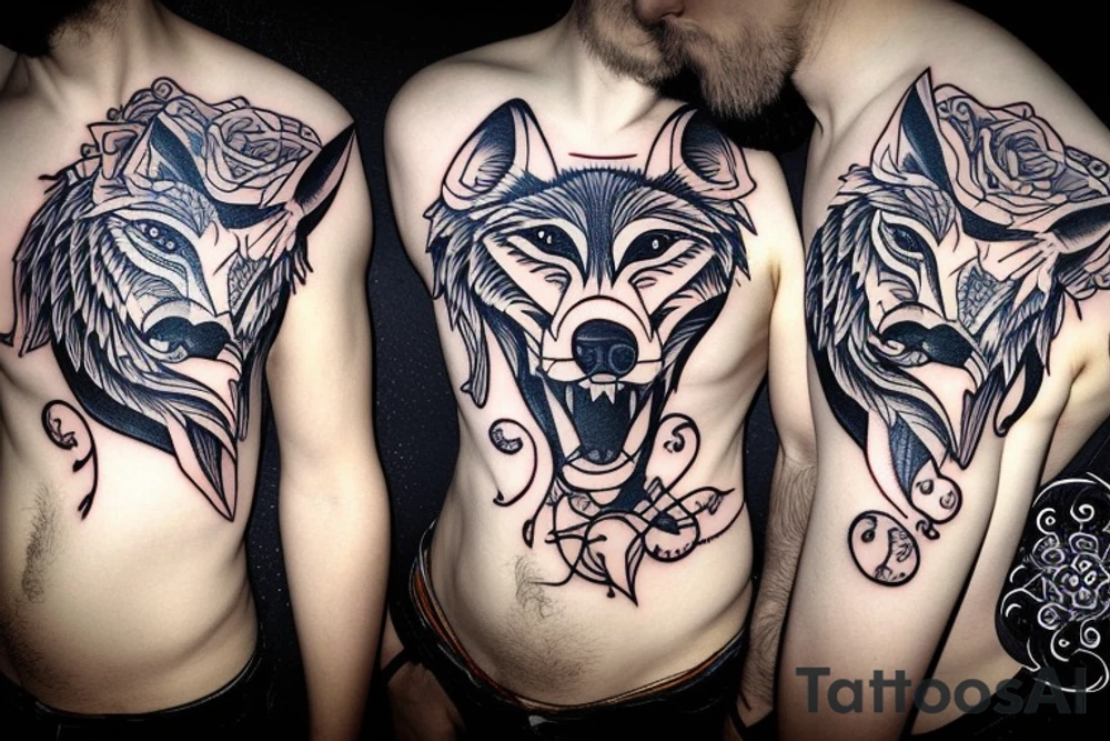 Fierce wolf with cub tattoo idea