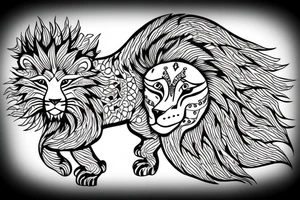 Fierce lion with cub tattoo idea
