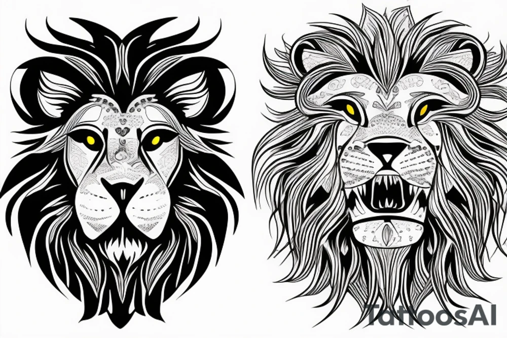 Fierce lion with cub tattoo idea