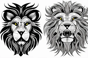 Fierce lion with cub tattoo idea