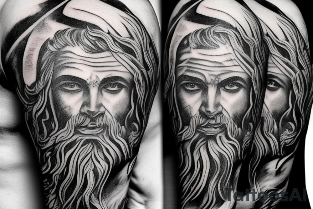 Slavic God of thunder with rough sea tattoo idea