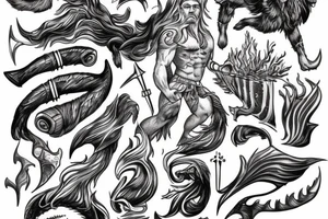 Slavic God of thunder with rough sea tattoo idea