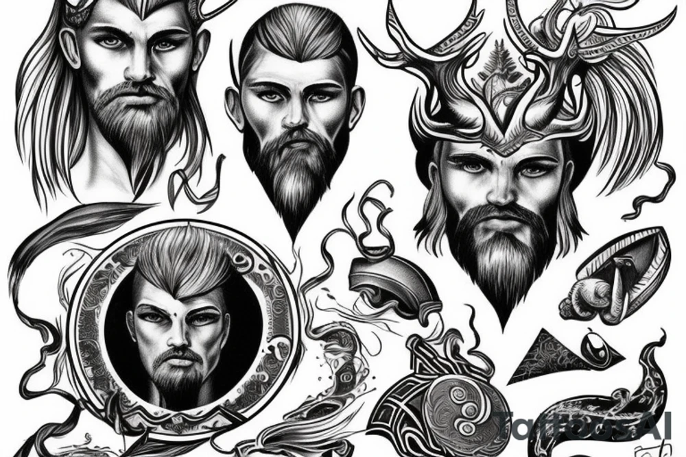 Slavic God of thunder with stormy sea tattoo idea