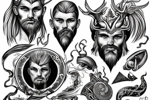 Slavic God of thunder with stormy sea tattoo idea