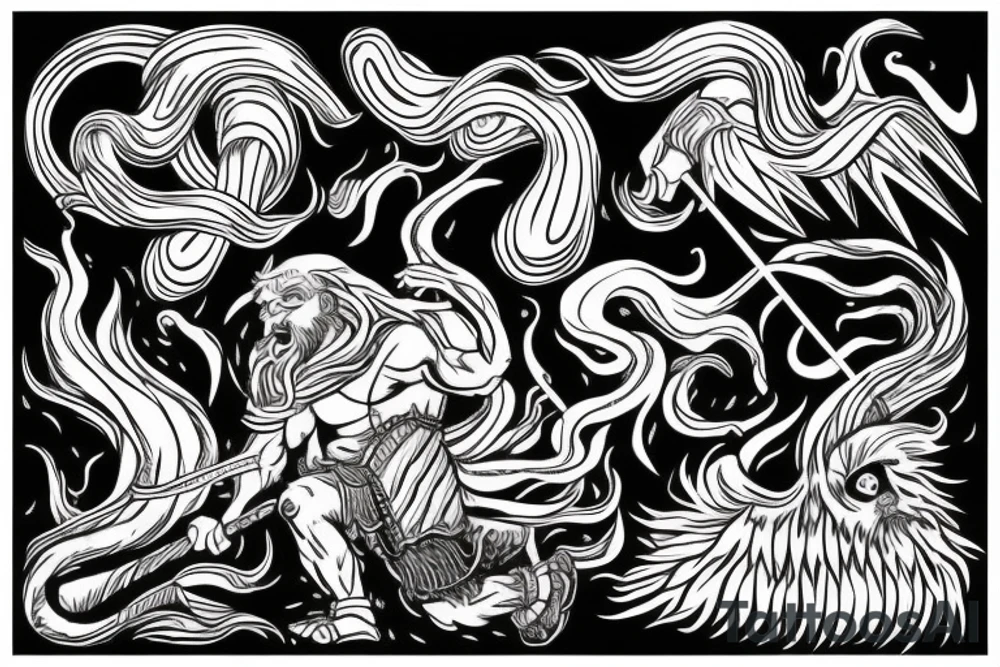 Slavic God of thunder with stormy sea tattoo idea
