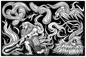 Slavic God of thunder with stormy sea tattoo idea