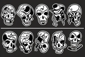 Grim reaper with scythe fighting a topless man with muscles in a very archaic background tattoo idea