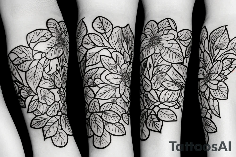 Vine leaves with flowers tattoo idea