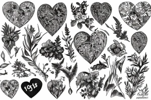Violets, daphodiles, 1981, 1982, heart, ferns tattoo idea