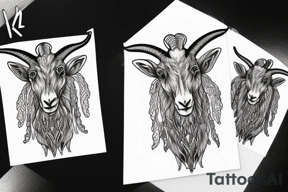 Two headed goat with big horns tattoo idea