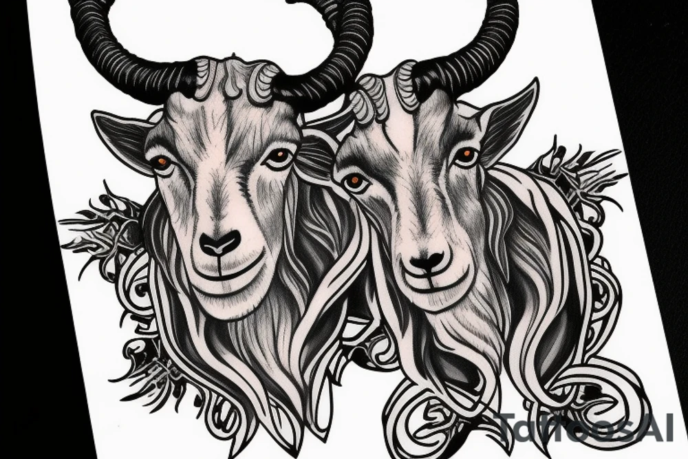 Two headed goat with big horns tattoo idea
