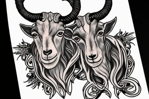 Two headed goat with big horns tattoo idea