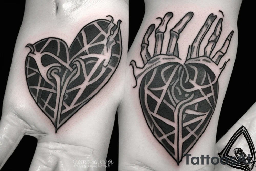 A black heart in a skeleton hand gothic tattoo idea