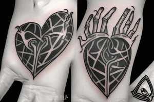 A black heart in a skeleton hand gothic tattoo idea