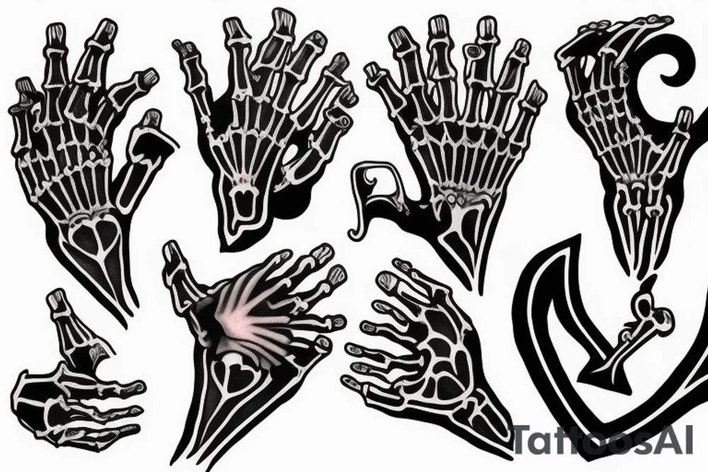 Gothic black heart in skeleton hand tattoo idea