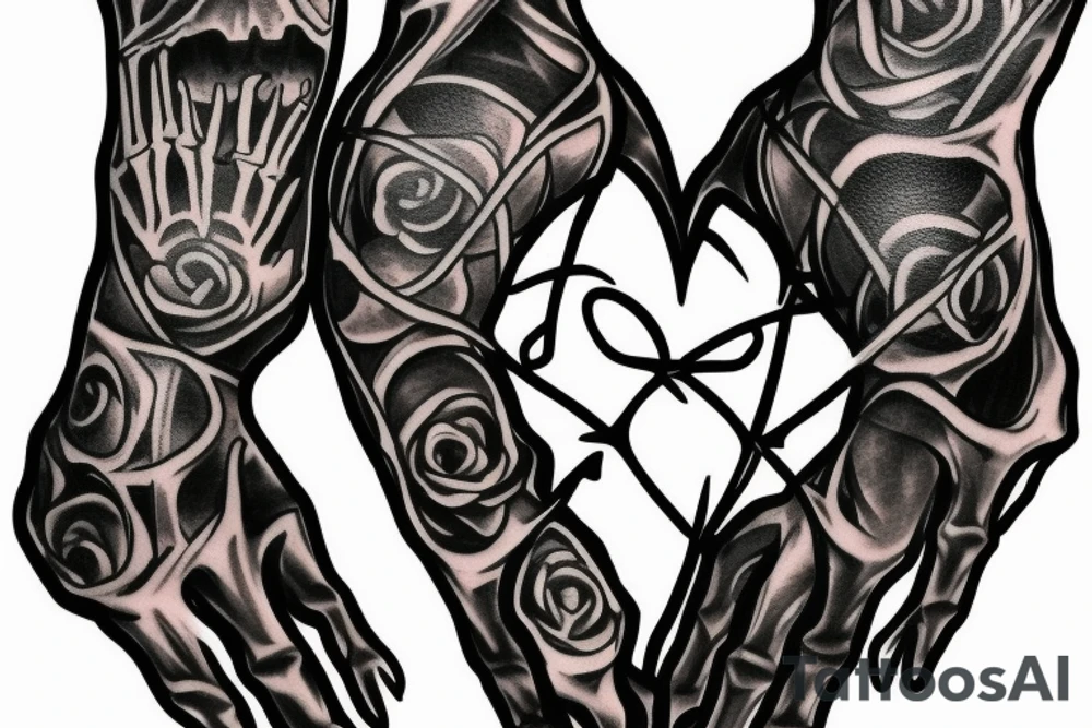 Gothic black heart in skeleton hand tattoo idea