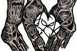Gothic black heart in skeleton hand tattoo idea