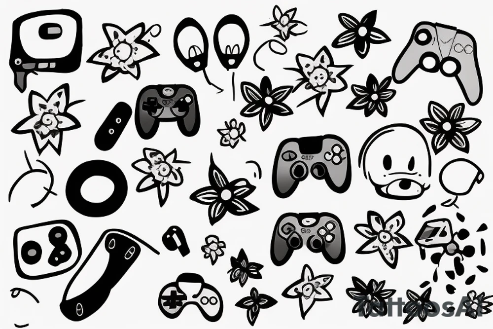 game controller and daisy tattoo idea