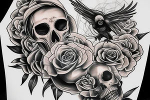 memento mori skull crow clock tattoo idea