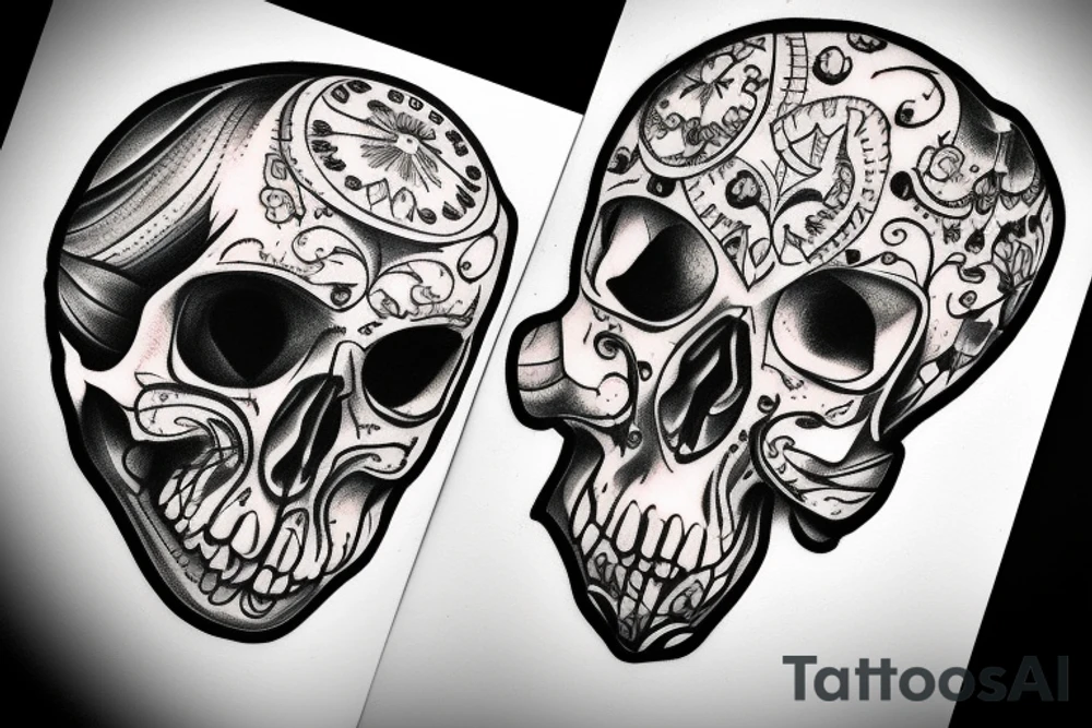 memento mori skull crow clock tattoo idea