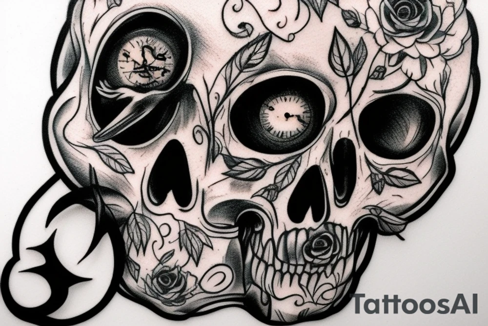 memento mori skull crow clock tattoo idea
