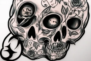 memento mori skull crow clock tattoo idea