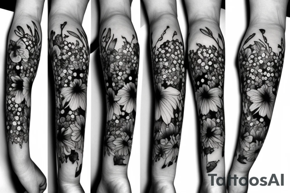 Aster flower, lily of the valley flower, gladiolus flower, delphinium flower, water lily flower Bouquet tattoo idea