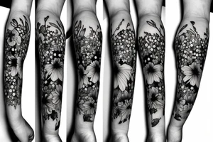 Aster flower, lily of the valley flower, gladiolus flower, delphinium flower, water lily flower Bouquet tattoo idea