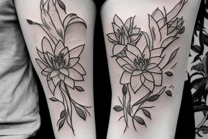 Aster flower, lily of the valley flower, gladiolus flower, delphinium flower, water lily flower Bouquet tattoo idea