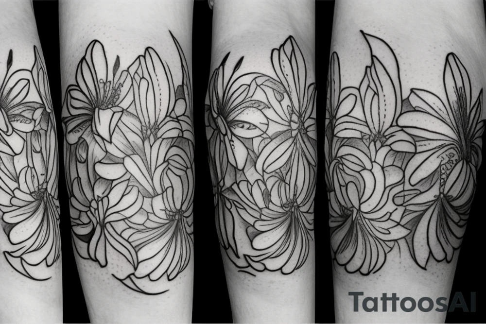 Aster flower, lily of the valley flower, gladiolus flower, delphinium flower, water lily flower tattoo idea