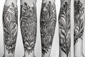 Aster, lily of the valley, gladiolus, delphinium, water lily tattoo idea