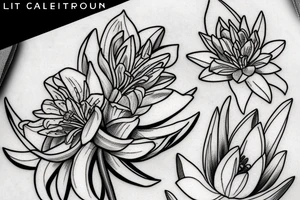 Aster, lily of the valley, gladiolus, delphinium, water lily tattoo idea
