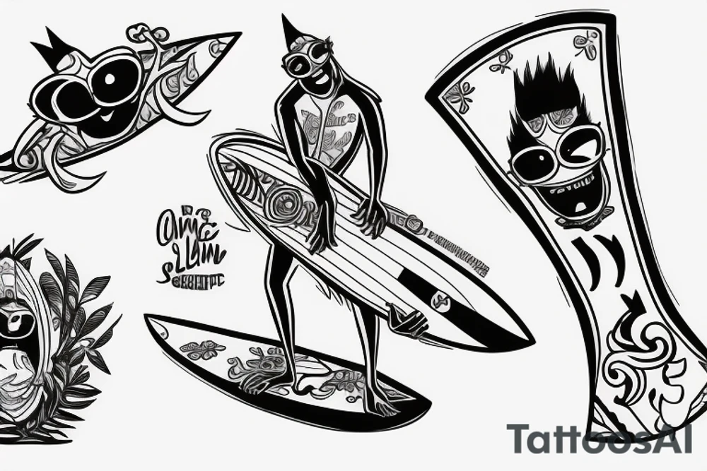 King Julien riding a surfboard tattoo idea