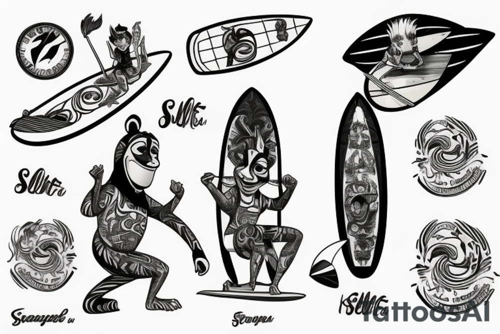King Julien riding a surfboard tattoo idea