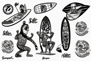 King Julien riding a surfboard tattoo idea