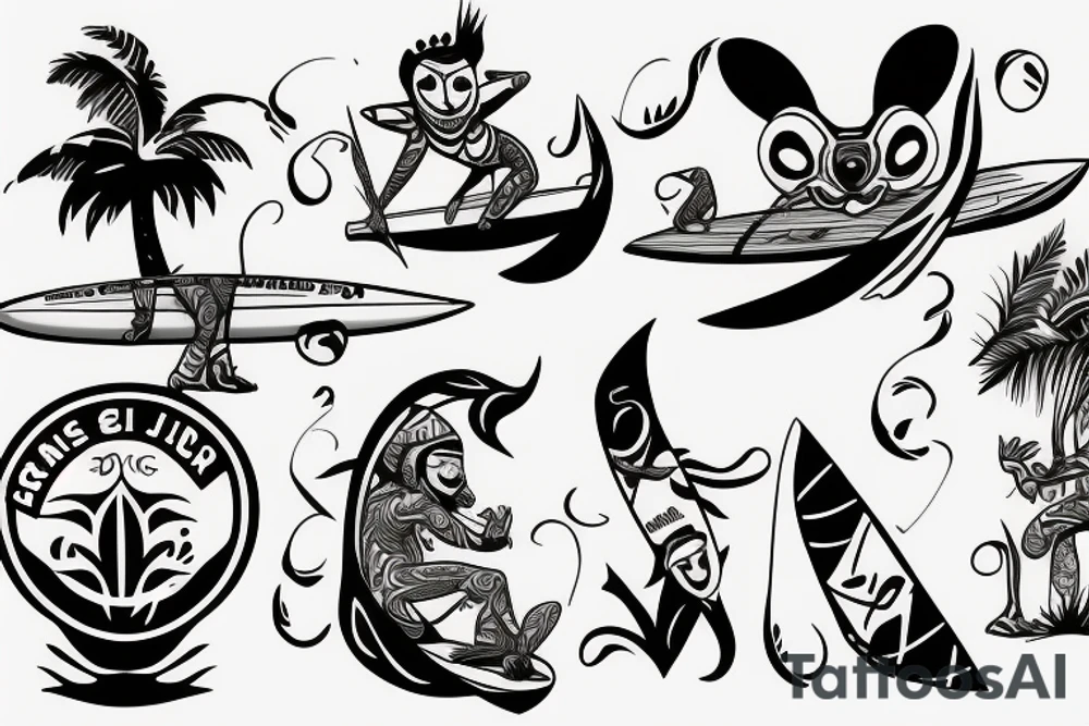 King Julien riding a surfboard tattoo idea