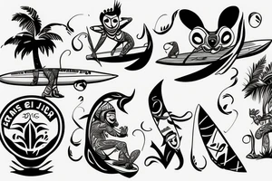 King Julien riding a surfboard tattoo idea