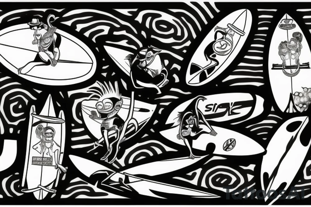 King Julien riding a surfboard tattoo idea